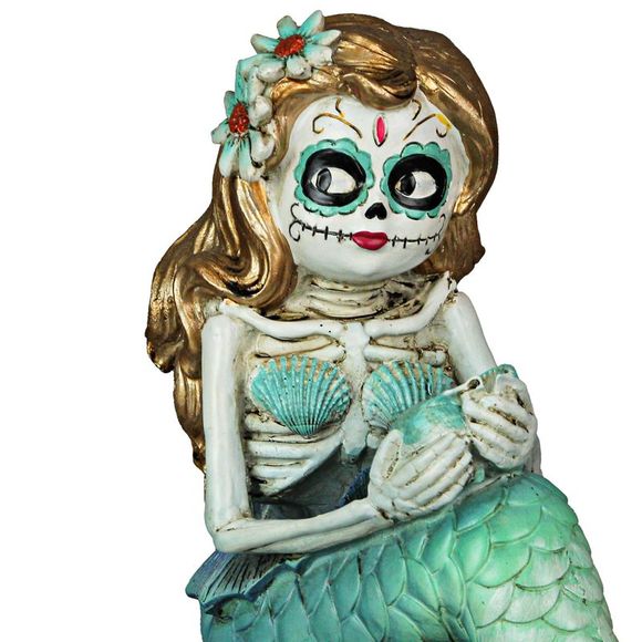 Day of the Dead Sugar Skull Skeleton Mermaid Statue 7 Inches High - Picture 6 of 10
